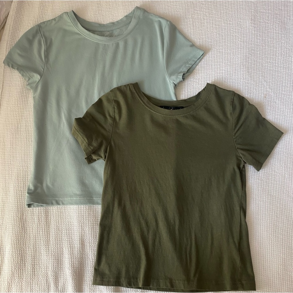 2 Small crop top plain tshirts. Light blue & olive green.